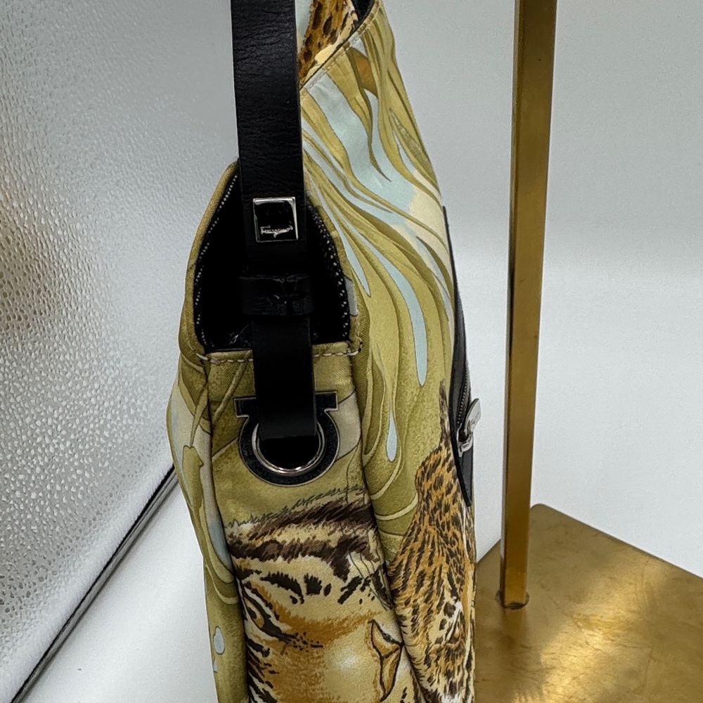 Salvatore Ferragamo Green Floral & Leopard Print Shoulder Bag - Picture 6 of 13